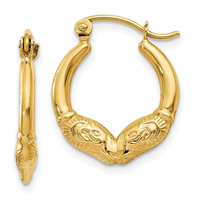 14k Ram Head Hoop Earrings-S809