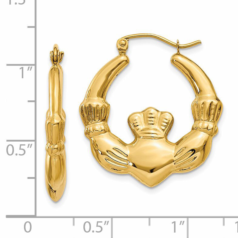 14k Polished Claddagh Hoop Earrings-S821