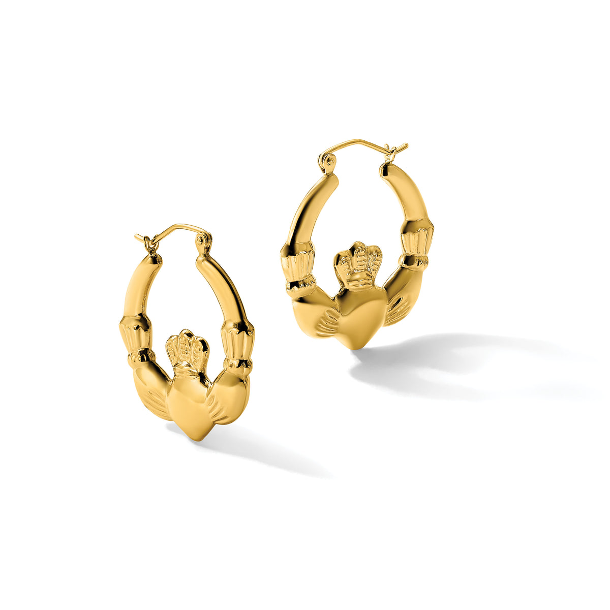 14k Polished Claddagh Hoop Earrings-S821