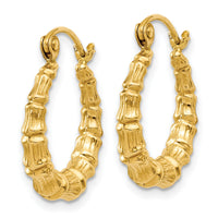 14k Polished Bamboo Design Hollow Hoop Earrings-S824