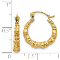 14k Polished Bamboo Design Hollow Hoop Earrings-S824