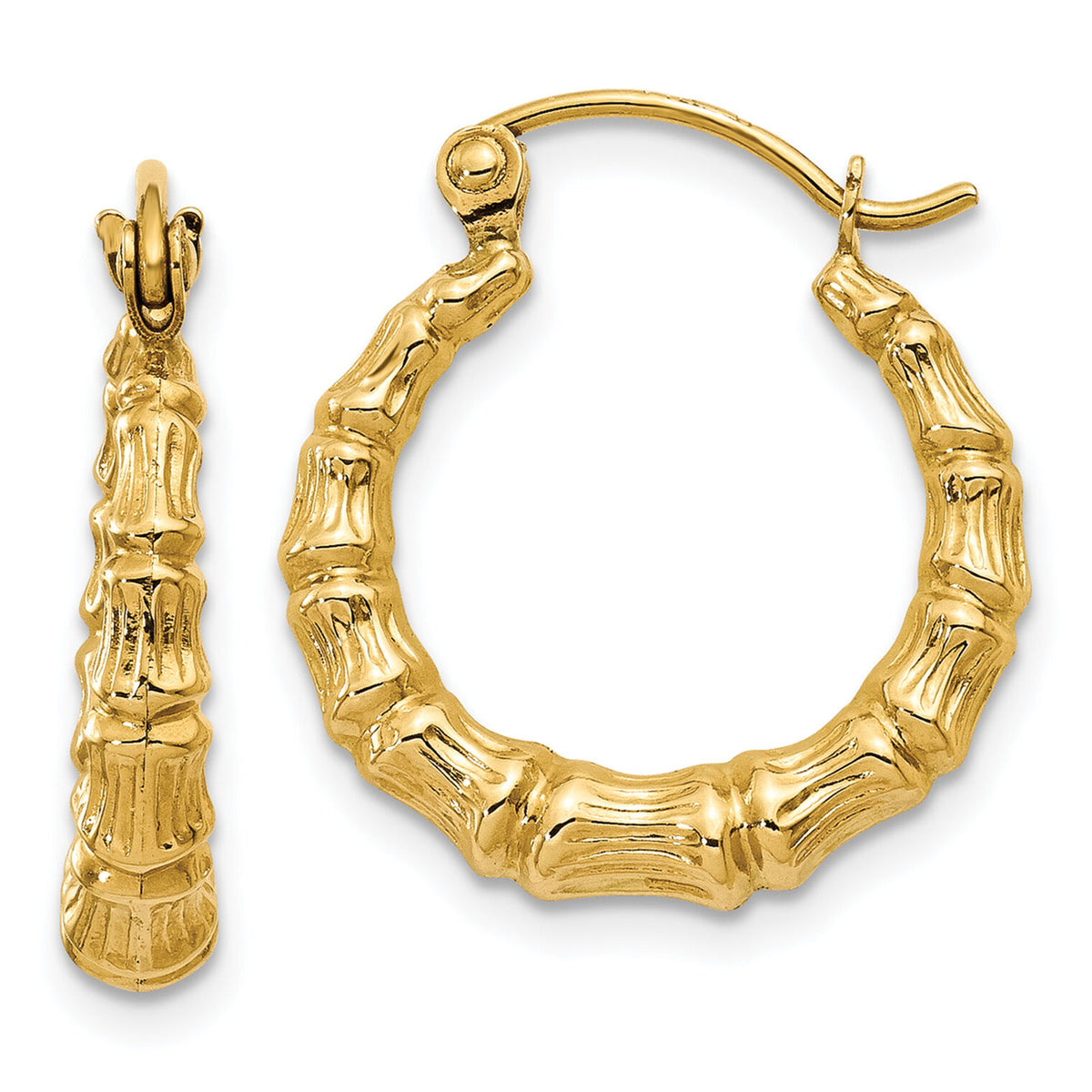 14k Polished Bamboo Design Hollow Hoop Earrings-S824