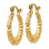 14k Polished Bamboo Design Hollow Hoop Earrings-S825