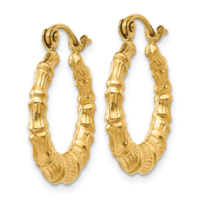 14k Polished Bamboo Design Hollow Hoop Earrings-S825