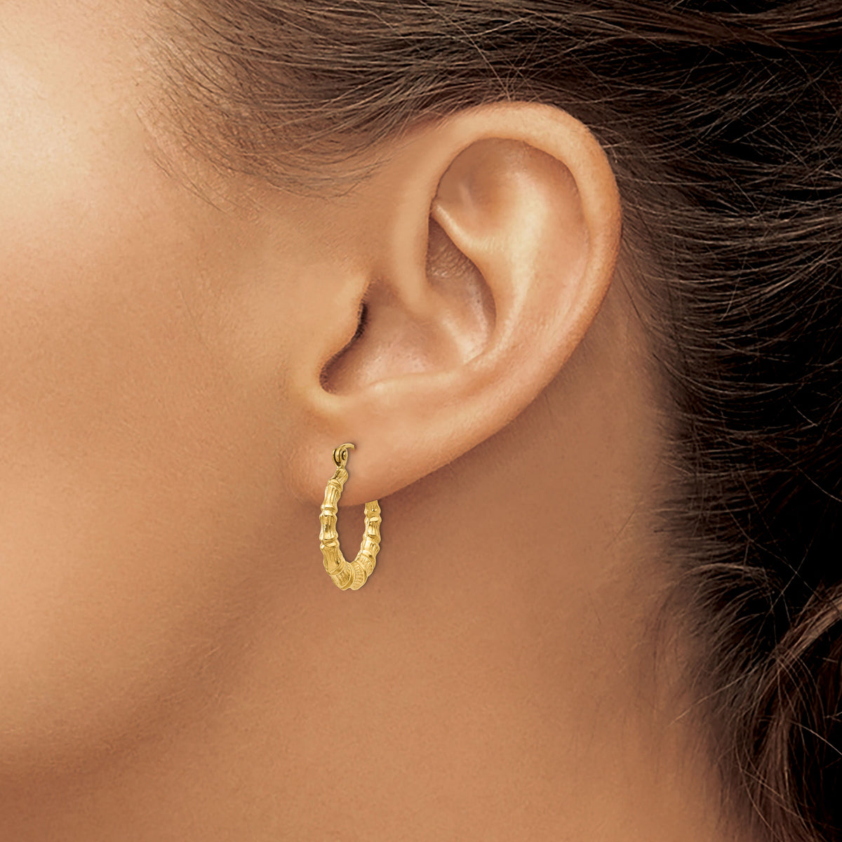 14k Polished Bamboo Design Hollow Hoop Earrings-S825