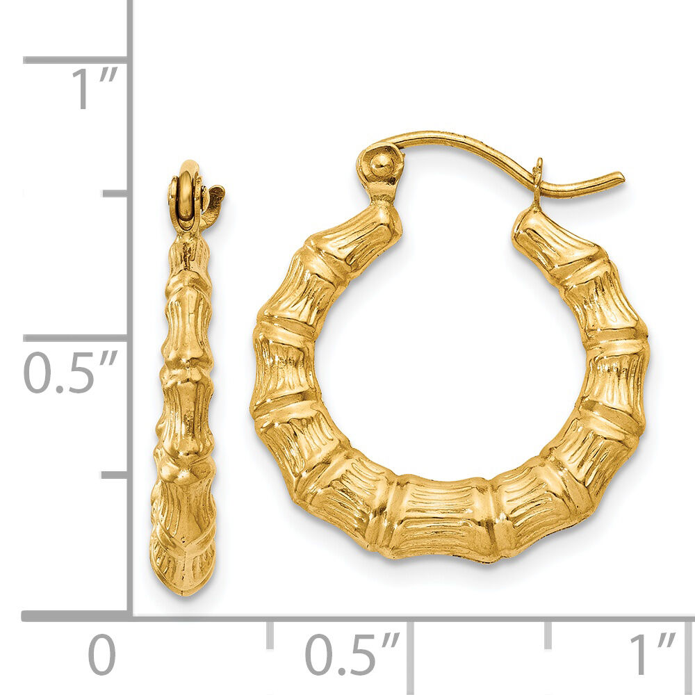 14k Polished Bamboo Design Hollow Hoop Earrings-S825