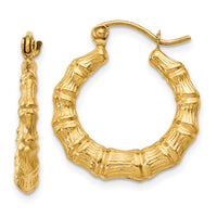 14k Polished Bamboo Design Hollow Hoop Earrings-S825