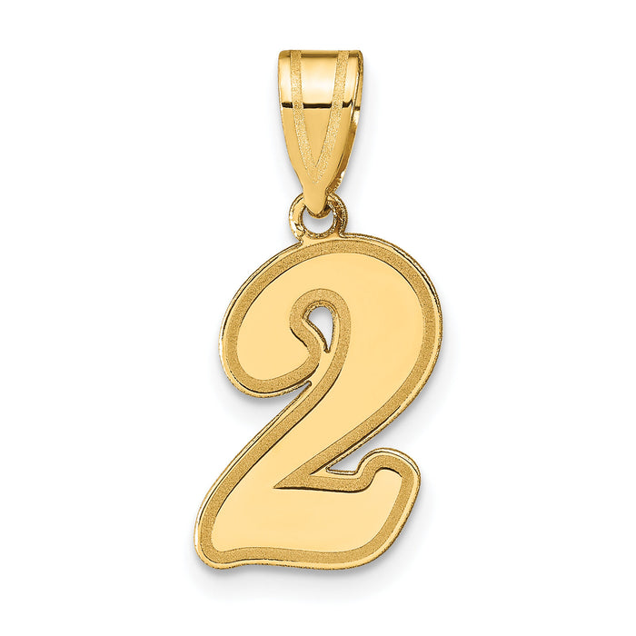 14k Brushed Border Script Number 2 Pendant-SCN02