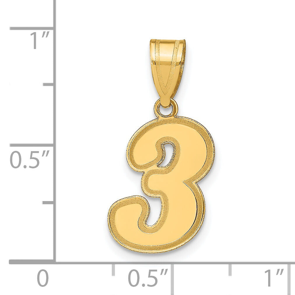 14k Brushed Border Script Number 3 Pendant-SCN03