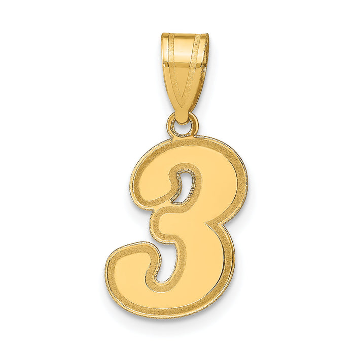 14k Brushed Border Script Number 3 Pendant-SCN03