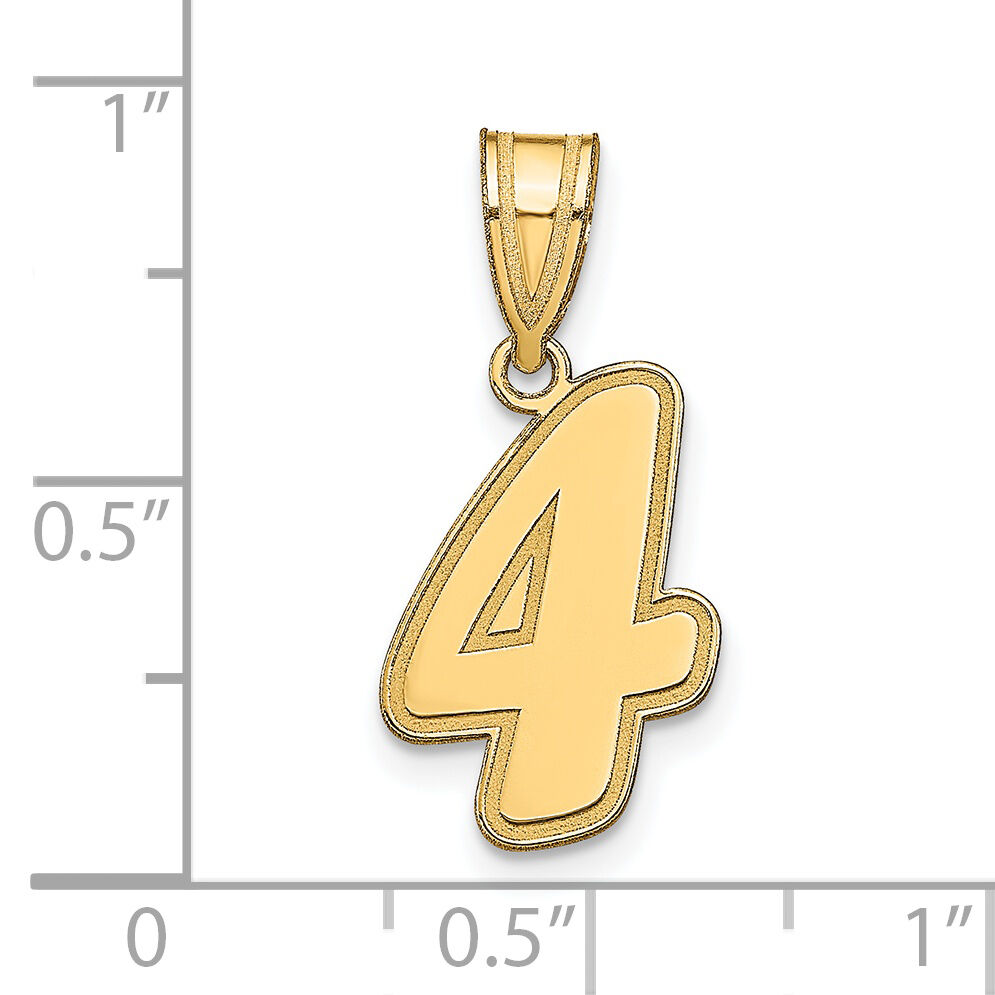 14k Brushed Border Script Number 4 Pendant-SCN04