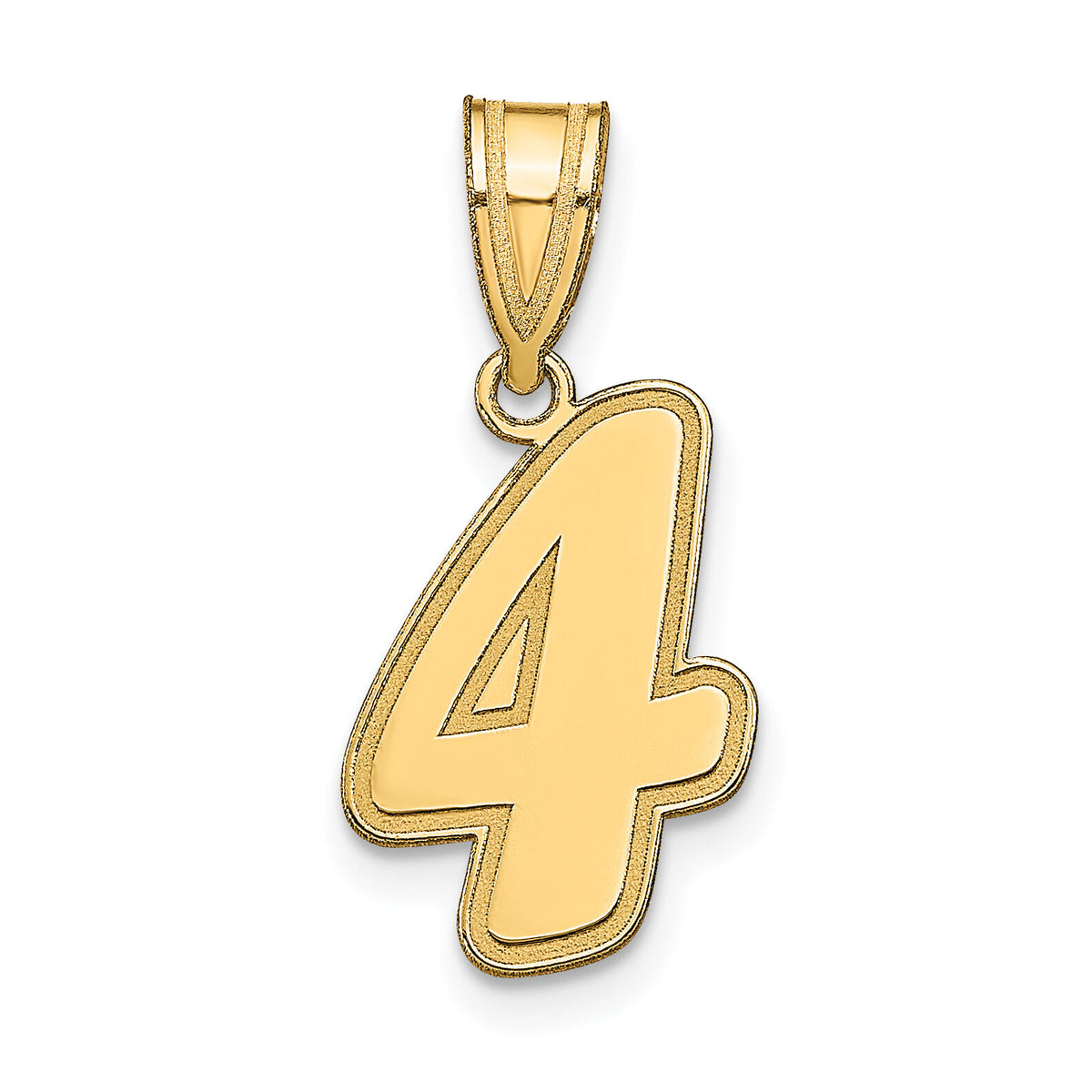 14k Brushed Border Script Number 4 Pendant-SCN04