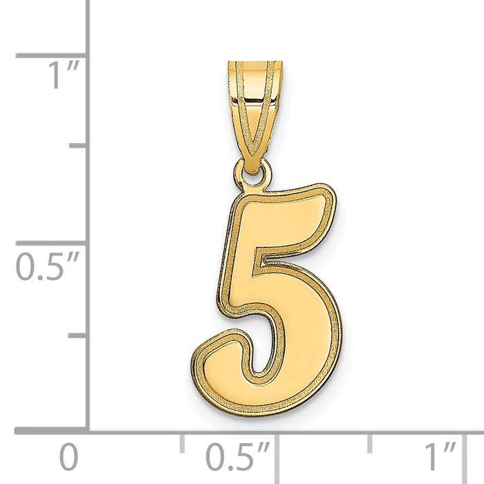 14k Brushed Border Script Number 5 Pendant-SCN05