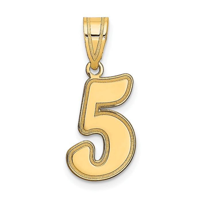 14k Brushed Border Script Number 5 Pendant-SCN05