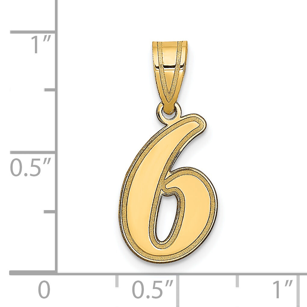 14k Brushed Border Script Number 6 Pendant-SCN06