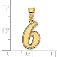 14k Brushed Border Script Number 6 Pendant-SCN06