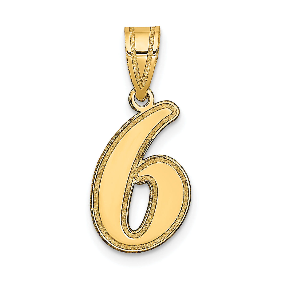 14k Brushed Border Script Number 6 Pendant-SCN06