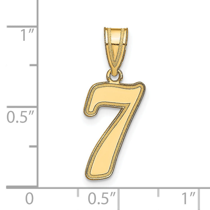 14k Brushed Border Script Number 7 Pendant-SCN07