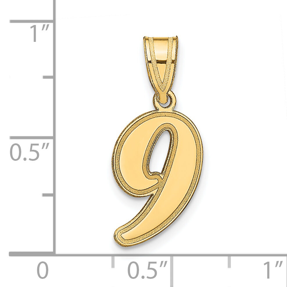 14k Brushed Border Script Number 9 Pendant-SCN09