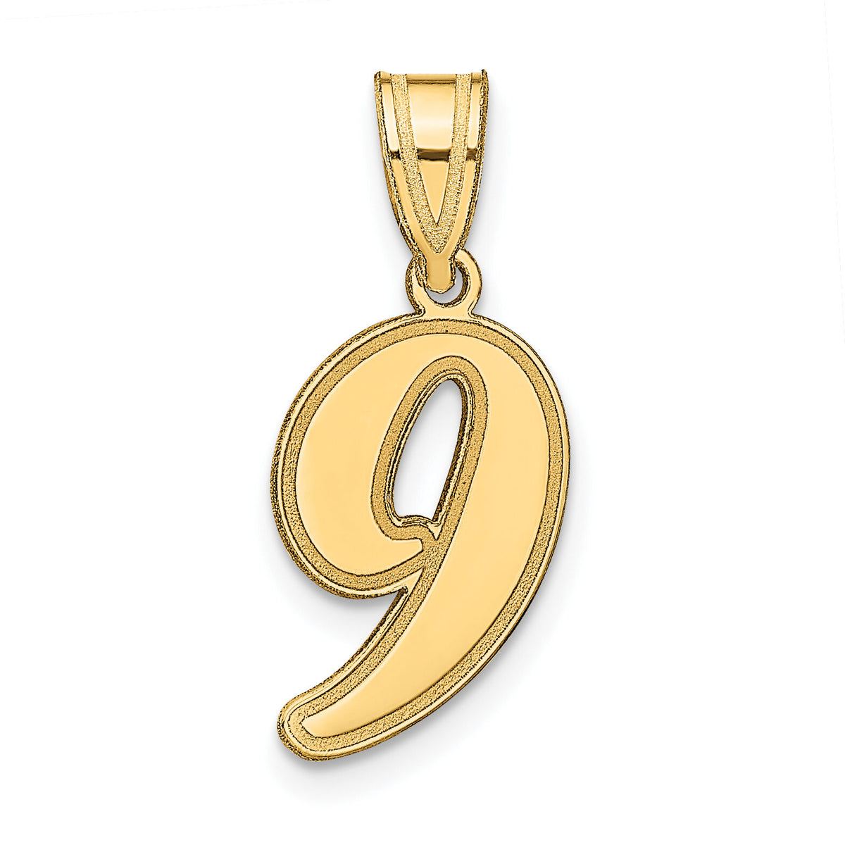 14k Brushed Border Script Number 9 Pendant-SCN09