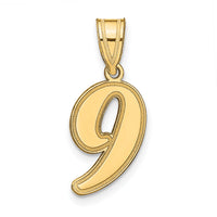 14k Brushed Border Script Number 9 Pendant-SCN09