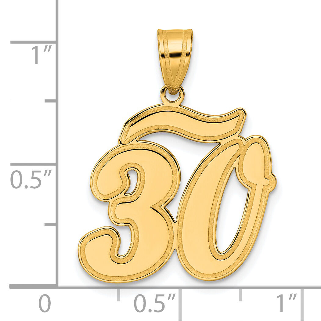 14k Brushed  Border Script Number 30 Pendant-SCN30