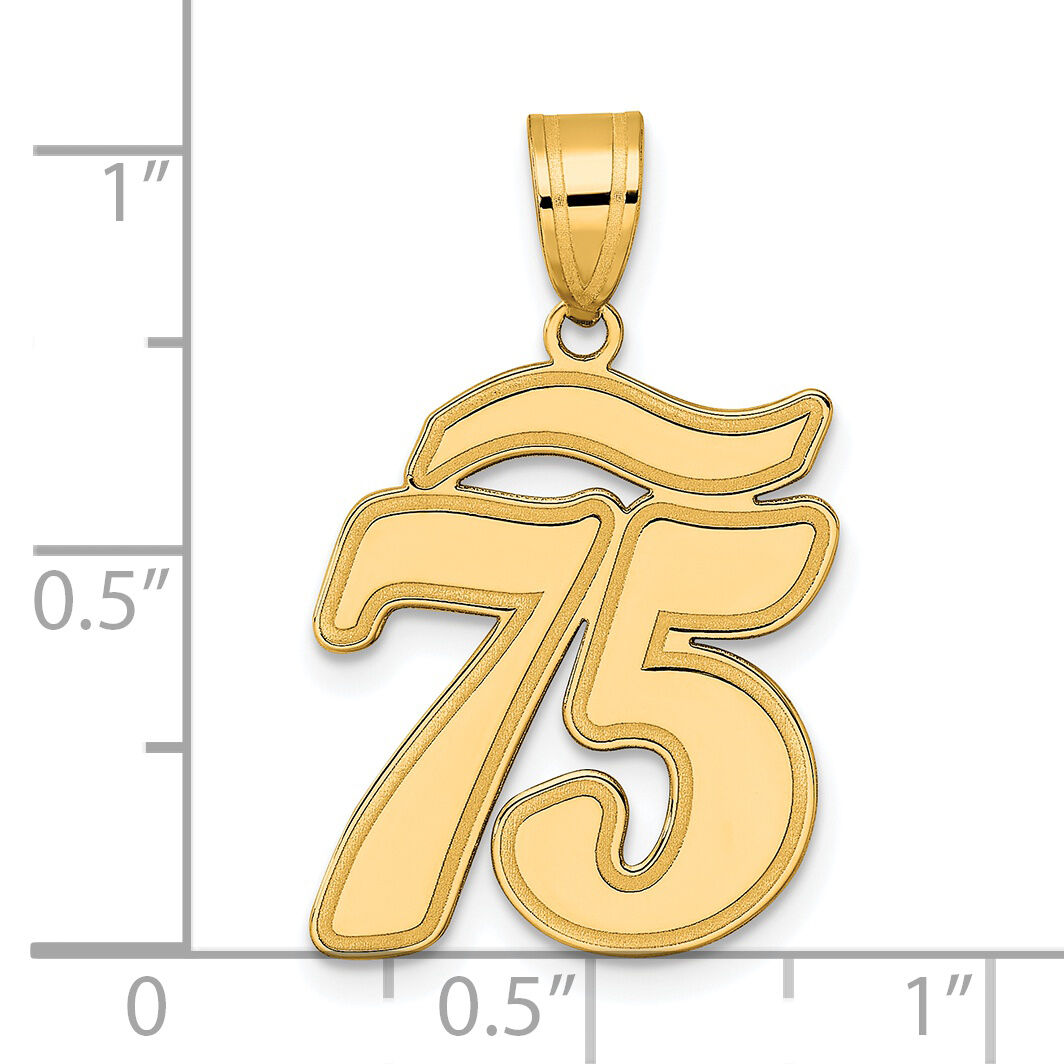 14k Brushed Border Script Number 75 Pendant-SCN75