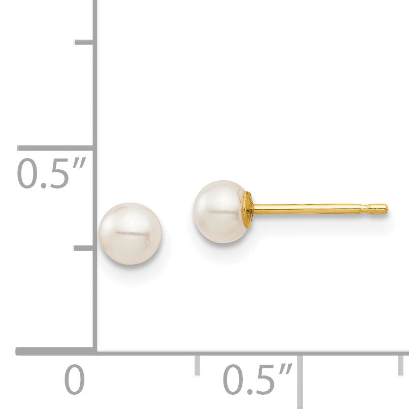 14k Madi K 3-4mm White Round Freshwater Cultured Pearl Stud Post Earrings-SE134
