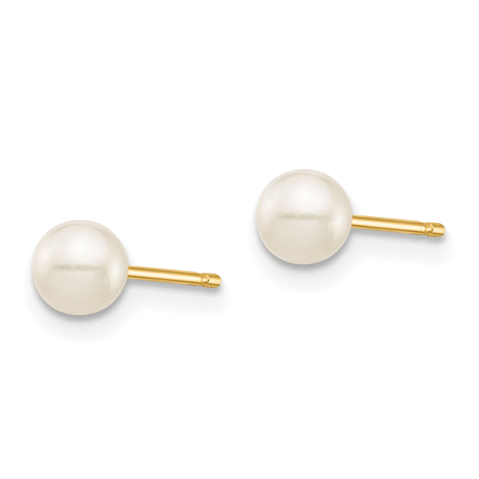 14K Madi K 4-5mm White Round Freshwater Cultured Pearl Stud Post Earrings-SE135