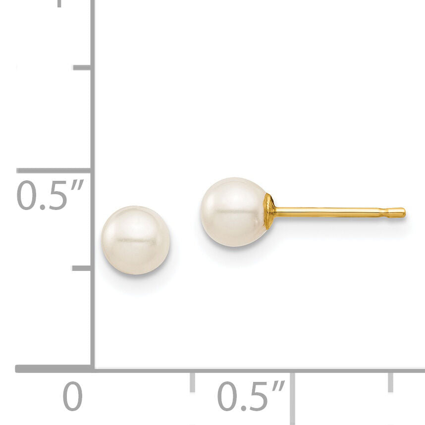 14K Madi K 4-5mm White Round Freshwater Cultured Pearl Stud Post Earrings-SE135