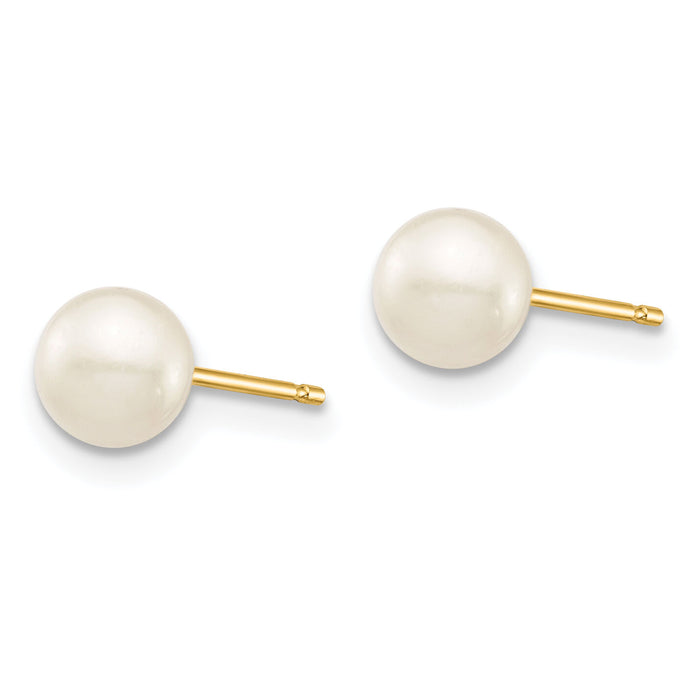 14K Madi K 5-6mm White Round Freshwater Cultured Pearl Stud Post Earrings-SE136
