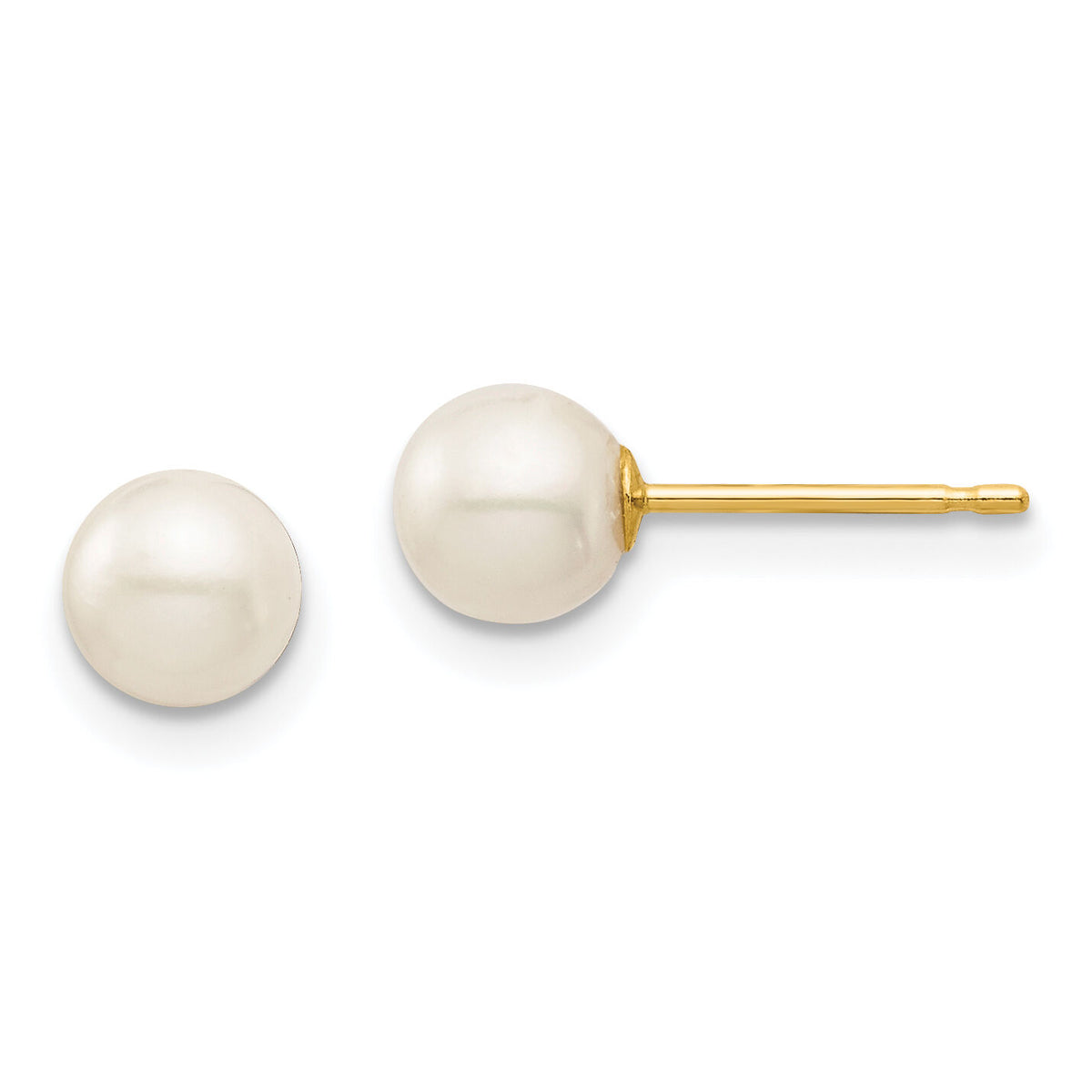 14K Madi K 5-6mm White Round Freshwater Cultured Pearl Stud Post Earrings-SE136