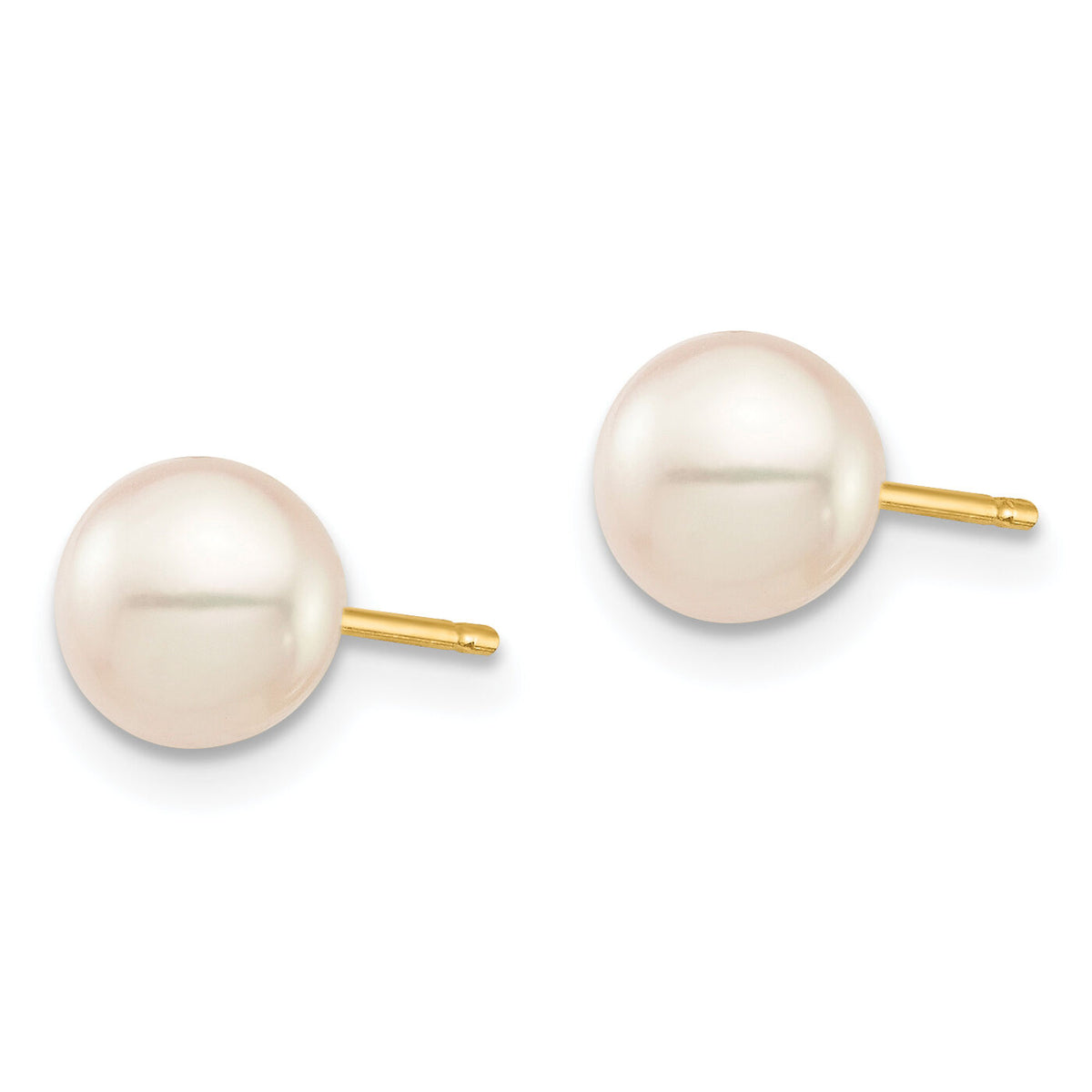 14K Madi K 6-7mm White Round Freshwater Cultured Pearl Stud Post Earrings-SE137