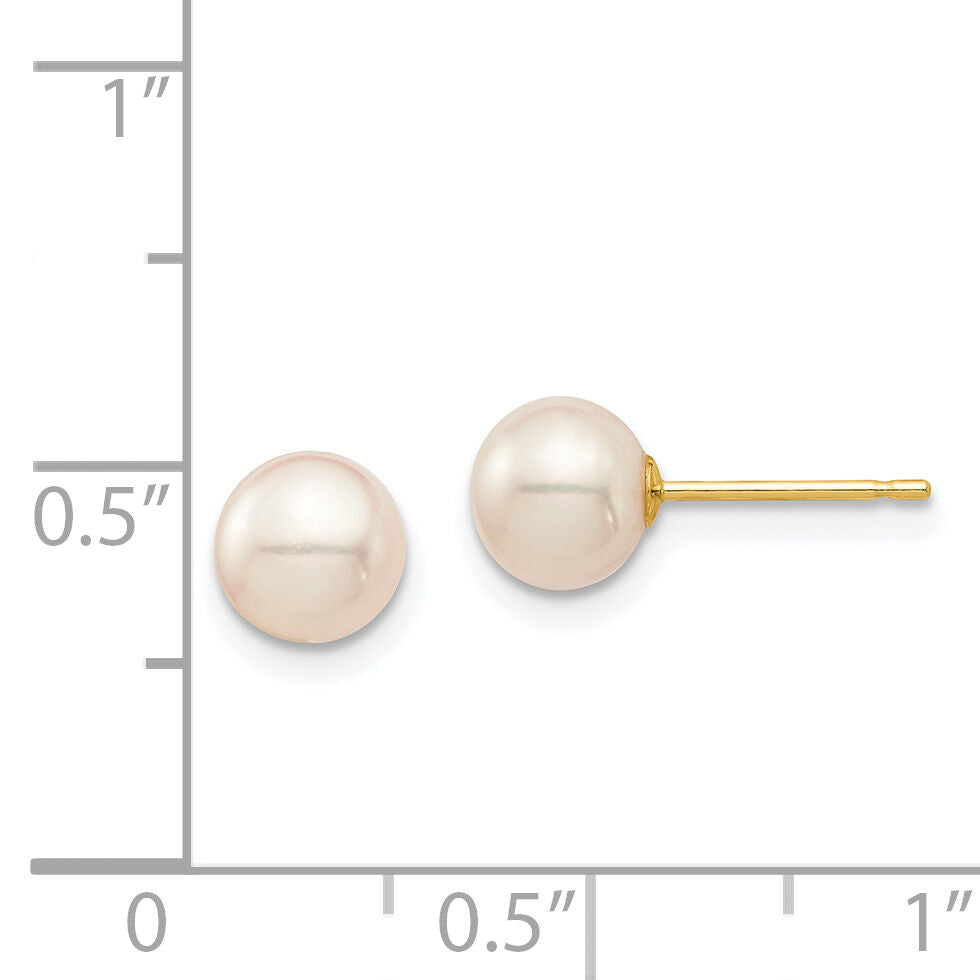 14K Madi K 6-7mm White Round Freshwater Cultured Pearl Stud Post Earrings-SE137