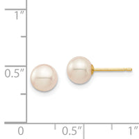 14K Madi K 6-7mm White Round Freshwater Cultured Pearl Stud Post Earrings-SE137