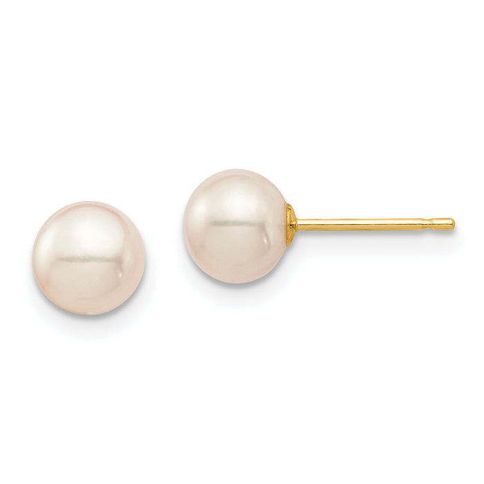 14K Madi K 6-7mm White Round Freshwater Cultured Pearl Stud Post Earrings-SE137