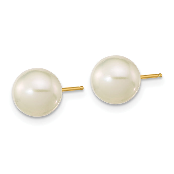 14K Madi K 7-8mm White Round Freshwater Cultured Pearl Stud Post Earrings-SE138