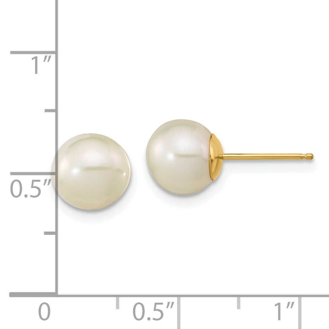 14K Madi K 7-8mm White Round Freshwater Cultured Pearl Stud Post Earrings-SE138