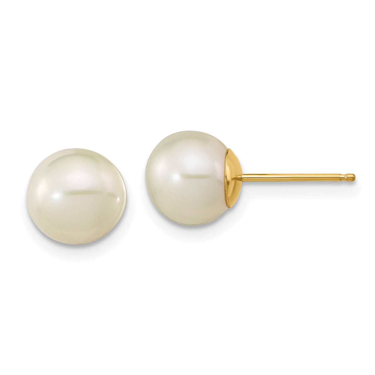 14K Madi K 7-8mm White Round Freshwater Cultured Pearl Stud Post Earrings-SE138