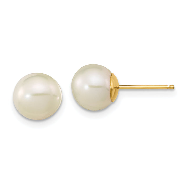 14K Madi K 7-8mm White Round Freshwater Cultured Pearl Stud Post Earrings-SE138