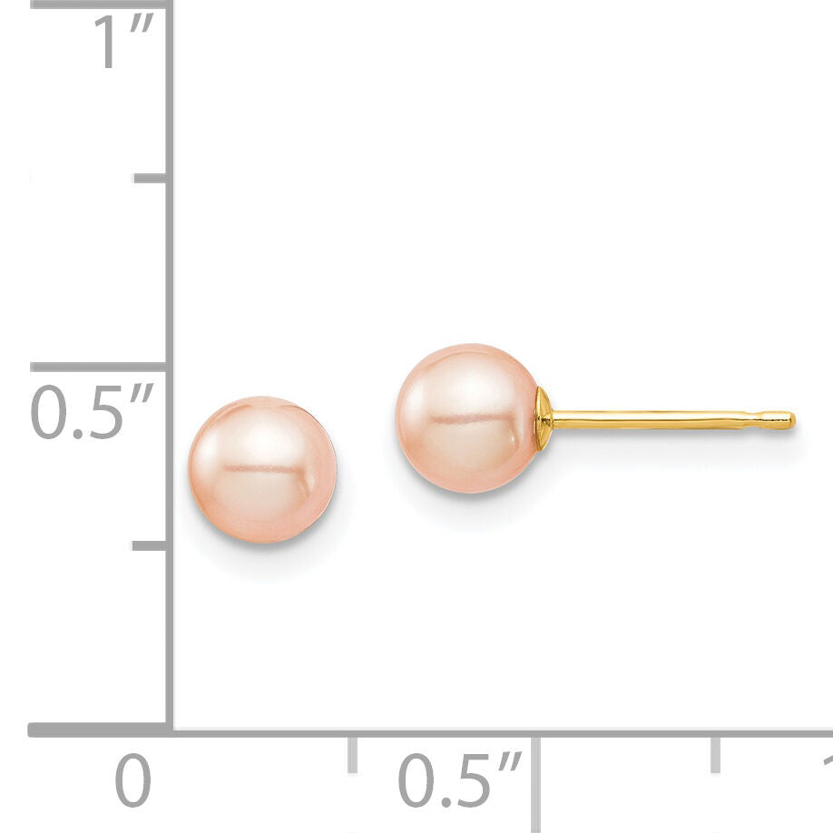 14K Madi K 5-6mm Pink Round FW Cultured Pearl Stud Post Earrings-SE144