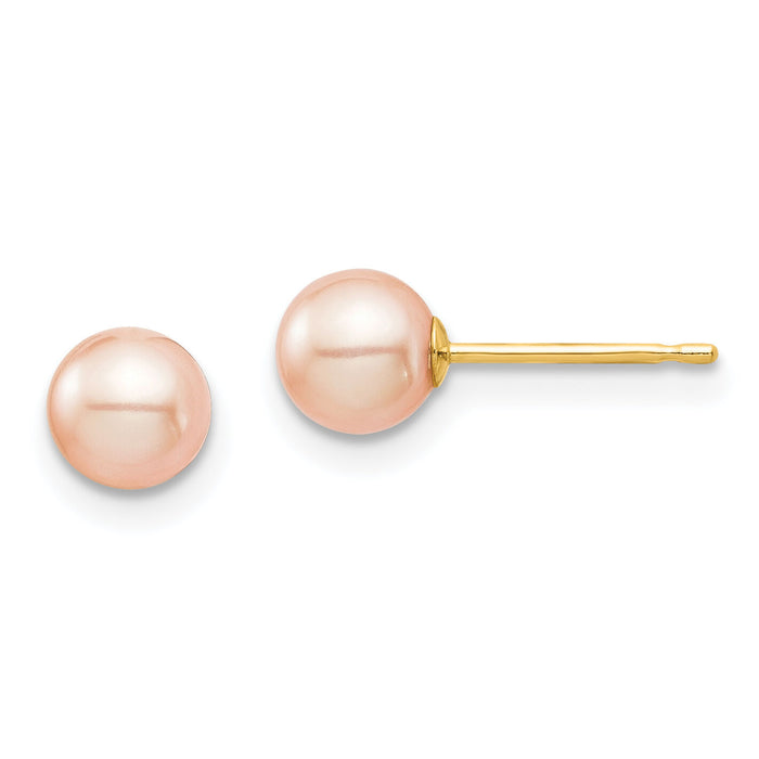 14K Madi K 5-6mm Pink Round FW Cultured Pearl Stud Post Earrings-SE144