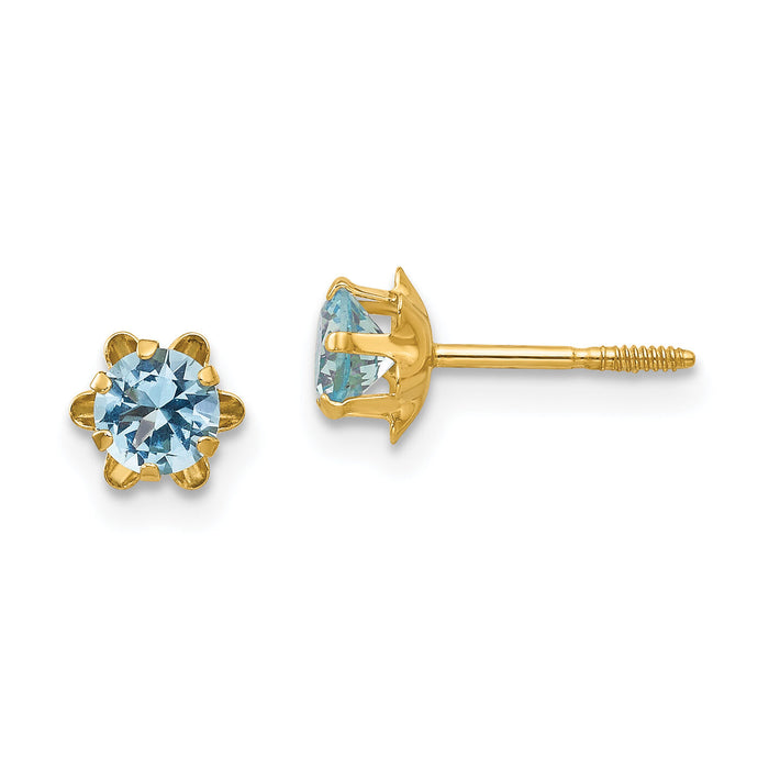 14k Madi K 4mm CZ Birthstone (Mar) Screwback Earrings-SE161