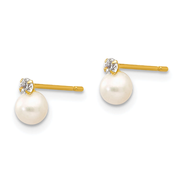 14k Madi K 5-6mm Near Round FW Cultured Pearl CZ Post Earrings-SE2367