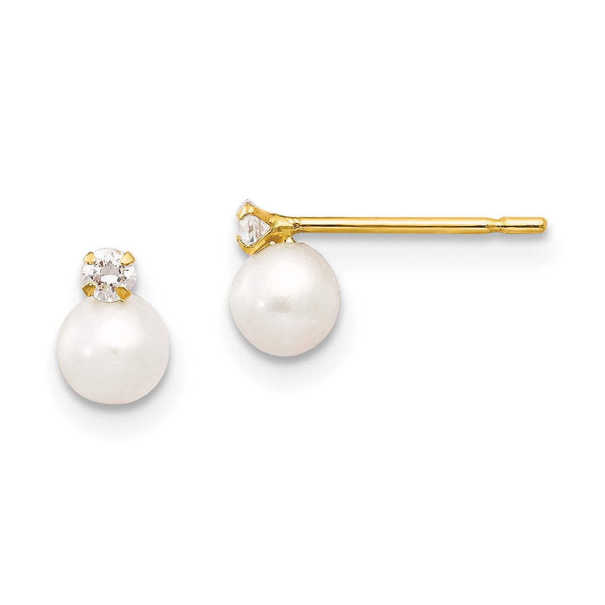 14k Madi K 5-6mm Near Round FW Cultured Pearl CZ Post Earrings-SE2367