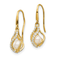 14k White Freshwater Cultured Pearl CZ Cage Dangle Earrings-SE2864