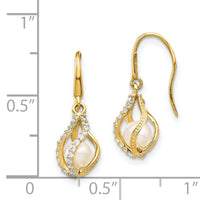 14k White Freshwater Cultured Pearl CZ Cage Dangle Earrings-SE2864