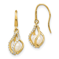 14k White Freshwater Cultured Pearl CZ Cage Dangle Earrings-SE2864
