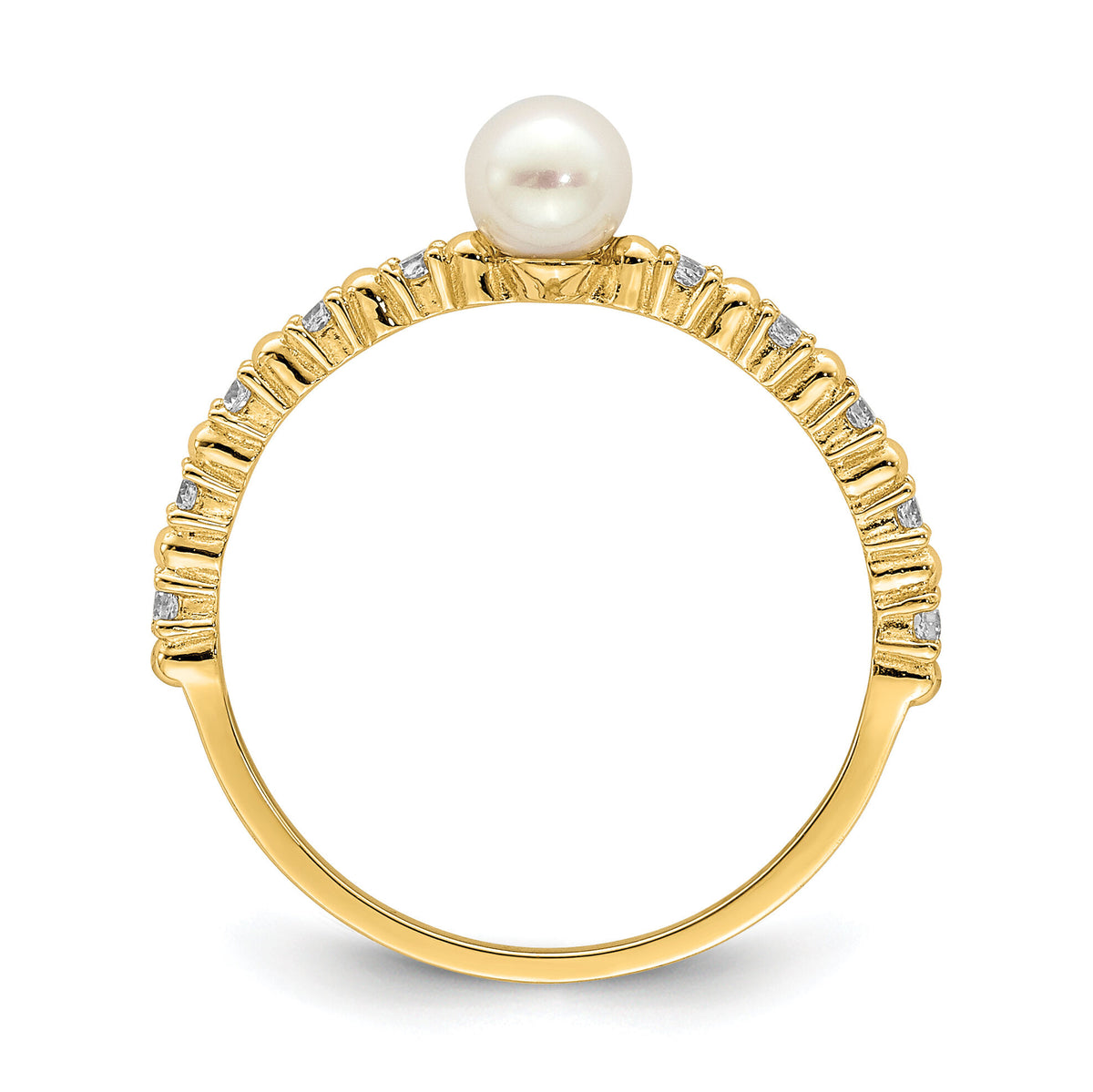 14K Madi K 3-4mm White Button Freshwater Cultured Pearl and CZ Ring-SE2878