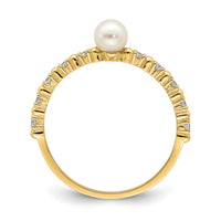 14K Madi K 3-4mm White Button Freshwater Cultured Pearl and CZ Ring-SE2878